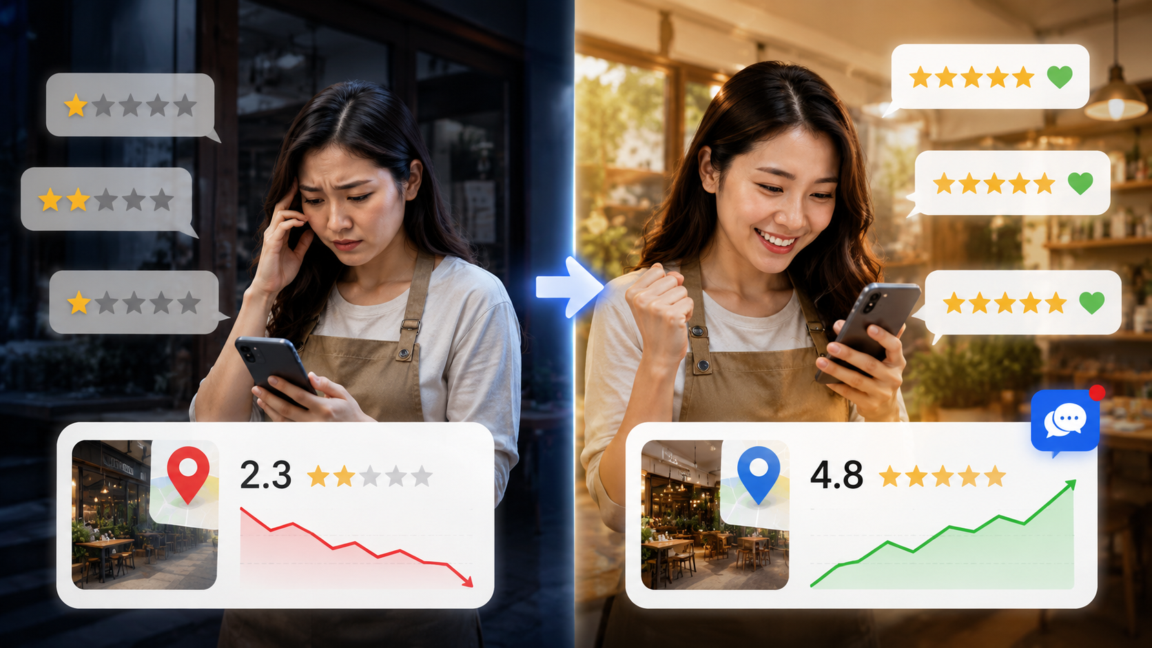 เปรียบเทียบร้านค้าก่อนและหลังใช้ระบบ Review Monitoring